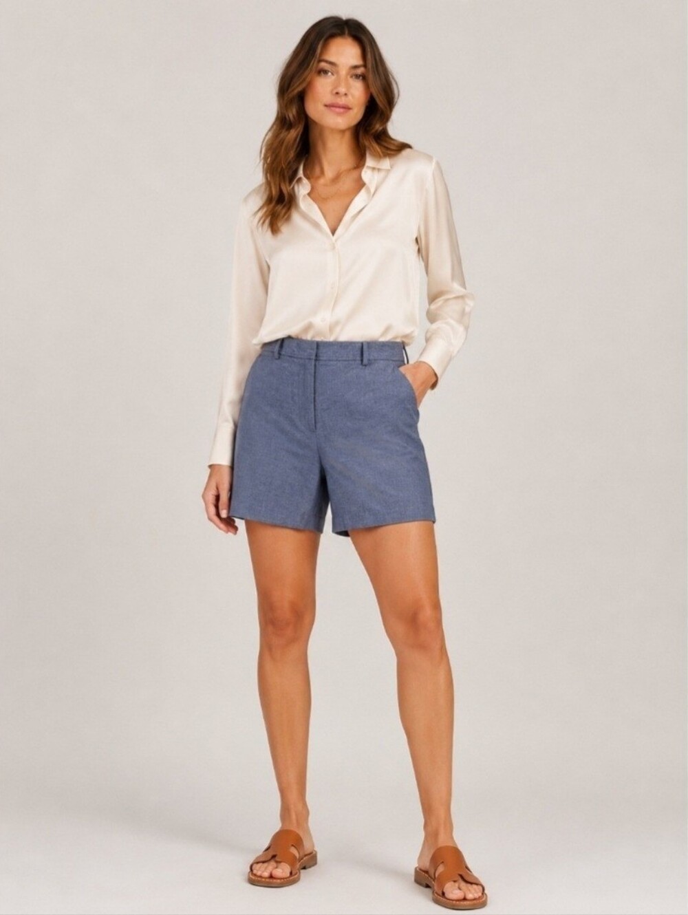 Talbots Light Blue Chambray Tailored Bermuda 10P Perfect Shorts NWT